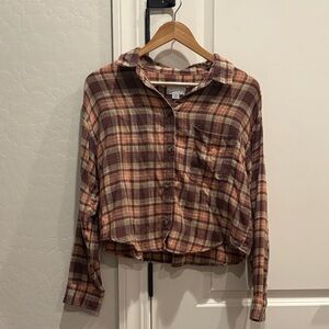 American Eagle Outfitters Orange and Brown Plaid Shirt